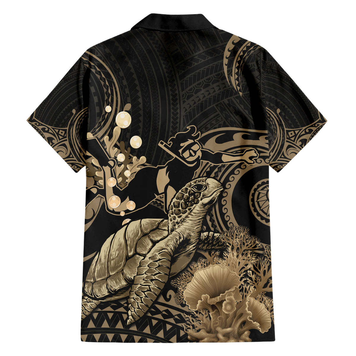 Gold Aloha Hawaii Family Matching Short Sleeve Bodycon Dress and Hawaiian Shirt Snorkeling With Sea Turtle Polynesian Pattern LT14 - Polynesian Pride
