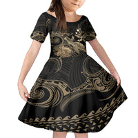 Gold Aloha Hawaii Family Matching Summer Maxi Dress and Hawaiian Shirt Snorkeling With Sea Turtle Polynesian Pattern LT14 Daughter's Dress Gold - Polynesian Pride