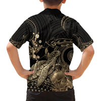 Gold Aloha Hawaii Family Matching Tank Maxi Dress and Hawaiian Shirt Snorkeling With Sea Turtle Polynesian Pattern LT14 - Polynesian Pride