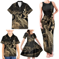 Gold Aloha Hawaii Family Matching Tank Maxi Dress and Hawaiian Shirt Snorkeling With Sea Turtle Polynesian Pattern LT14 - Polynesian Pride
