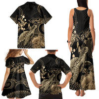 Gold Aloha Hawaii Family Matching Tank Maxi Dress and Hawaiian Shirt Snorkeling With Sea Turtle Polynesian Pattern LT14 - Polynesian Pride