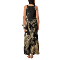Gold Aloha Hawaii Family Matching Tank Maxi Dress and Hawaiian Shirt Snorkeling With Sea Turtle Polynesian Pattern LT14 - Polynesian Pride