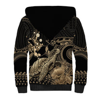 Gold Aloha Hawaii Sherpa Hoodie Snorkeling With Sea Turtle Polynesian Pattern