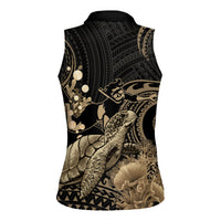 Gold Aloha Hawaii Women Sleeveless Polo Shirt Snorkeling With Sea Turtle Polynesian Pattern