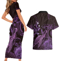 Purple Aloha Hawaii Couples Matching Short Sleeve Bodycon Dress and Hawaiian Shirt Snorkeling With Sea Turtle Polynesian Pattern LT14 - Polynesian Pride