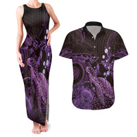 Purple Aloha Hawaii Couples Matching Tank Maxi Dress and Hawaiian Shirt Snorkeling With Sea Turtle Polynesian Pattern LT14 Purple - Polynesian Pride