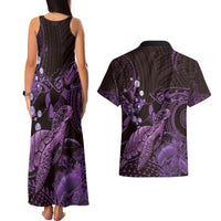 Purple Aloha Hawaii Couples Matching Tank Maxi Dress and Hawaiian Shirt Snorkeling With Sea Turtle Polynesian Pattern LT14 - Polynesian Pride
