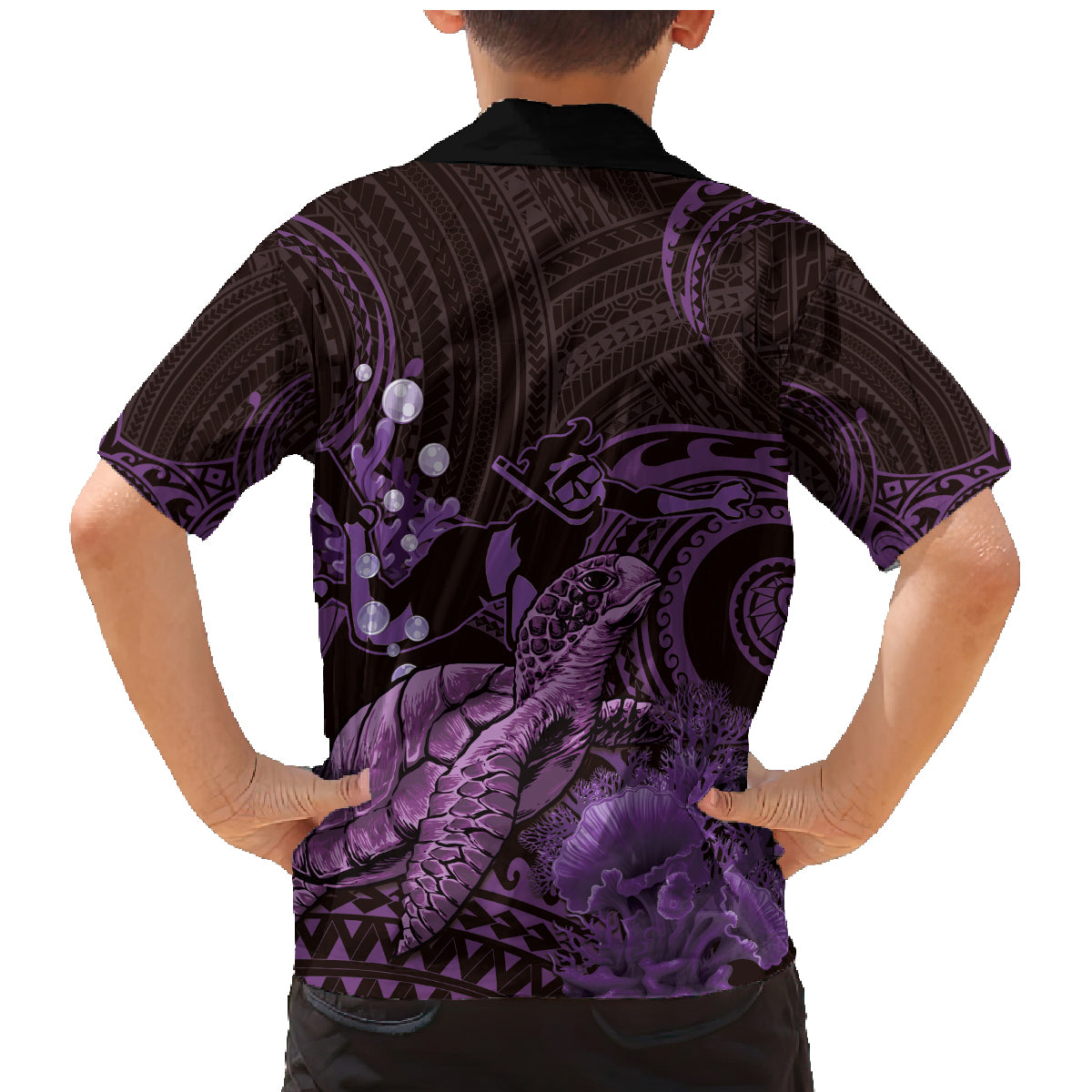 Purple Aloha Hawaii Family Matching Mermaid Dress and Hawaiian Shirt Snorkeling With Sea Turtle Polynesian Pattern LT14 - Polynesian Pride