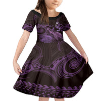 Purple Aloha Hawaii Family Matching Mermaid Dress and Hawaiian Shirt Snorkeling With Sea Turtle Polynesian Pattern LT14 Daughter's Dress Purple - Polynesian Pride