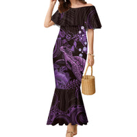 Purple Aloha Hawaii Family Matching Mermaid Dress and Hawaiian Shirt Snorkeling With Sea Turtle Polynesian Pattern LT14 Mom's Dress Purple - Polynesian Pride