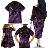 Purple Aloha Hawaii Family Matching Off The Shoulder Long Sleeve Dress and Hawaiian Shirt Snorkeling With Sea Turtle Polynesian Pattern LT14 - Polynesian Pride