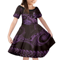 Purple Aloha Hawaii Family Matching Off Shoulder Maxi Dress and Hawaiian Shirt Snorkeling With Sea Turtle Polynesian Pattern LT14 Daughter's Dress Purple - Polynesian Pride