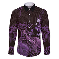 Purple Aloha Hawaii Family Matching Puletasi and Hawaiian Shirt Snorkeling With Sea Turtle Polynesian Pattern LT14 Dad's Shirt - Long Sleeve Purple - Polynesian Pride