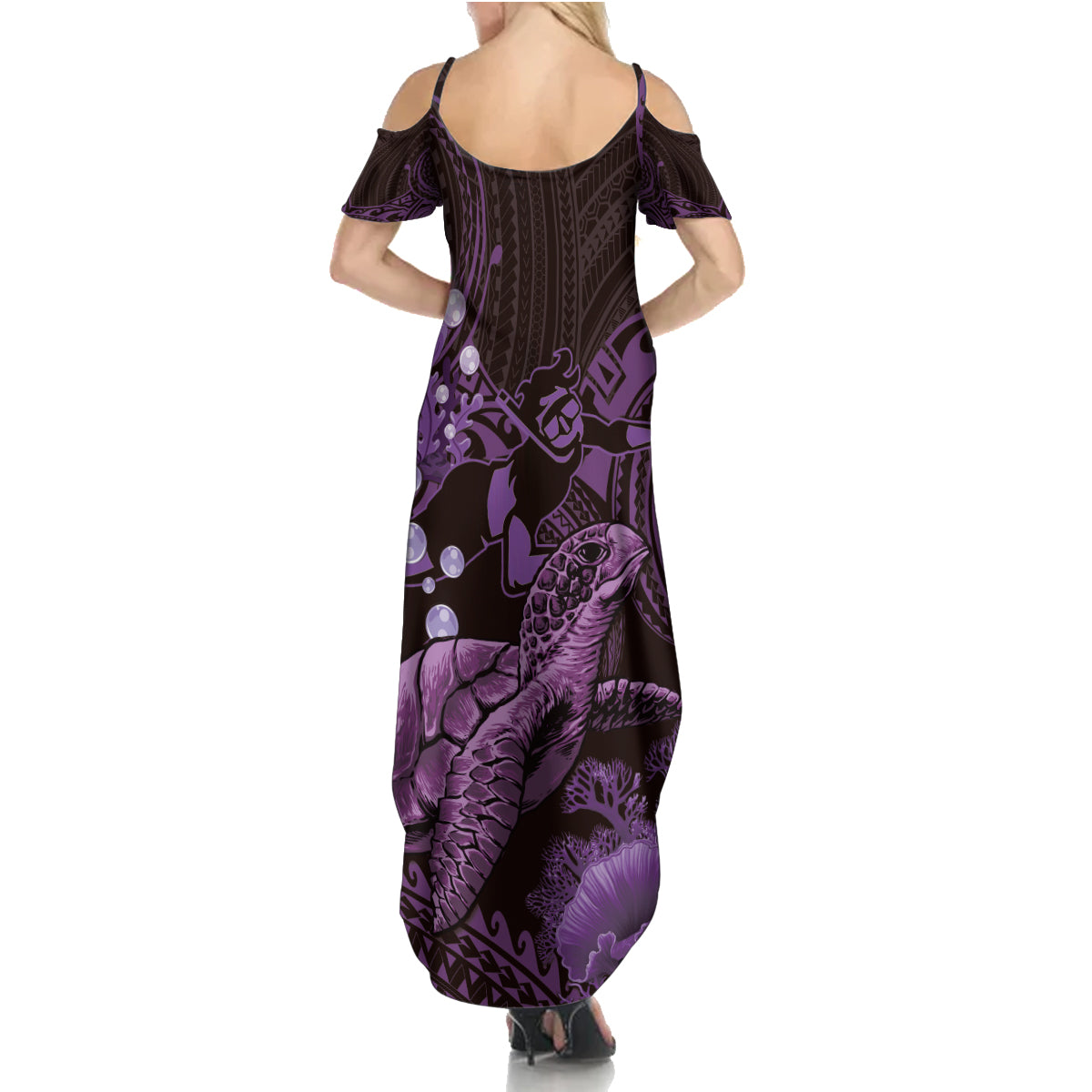 Purple Aloha Hawaii Family Matching Summer Maxi Dress and Hawaiian Shirt Snorkeling With Sea Turtle Polynesian Pattern LT14 - Polynesian Pride