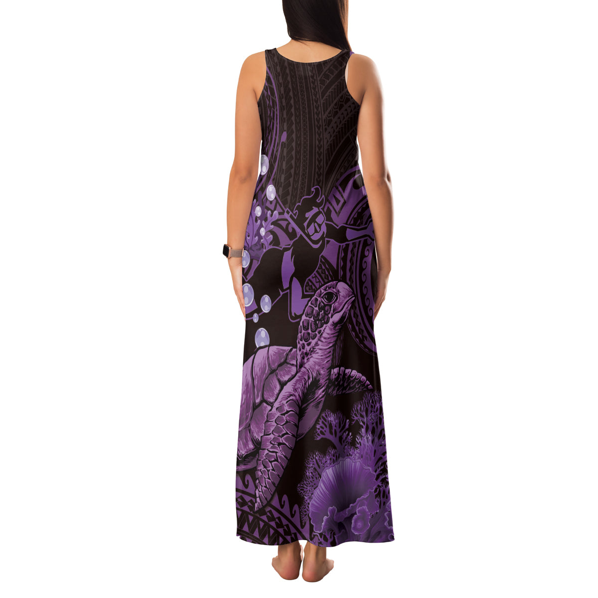 Purple Aloha Hawaii Family Matching Tank Maxi Dress and Hawaiian Shirt Snorkeling With Sea Turtle Polynesian Pattern LT14 - Polynesian Pride