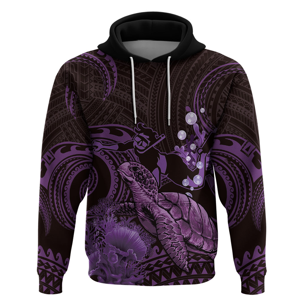 Purple Aloha Hawaii Hoodie Snorkeling With Sea Turtle Polynesian Pattern LT14 Pullover Hoodie Purple - Polynesian Pride
