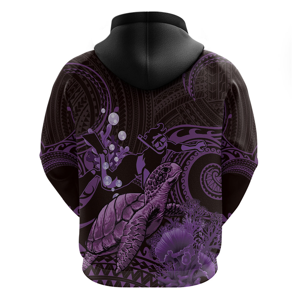 Purple Aloha Hawaii Hoodie Snorkeling With Sea Turtle Polynesian Pattern LT14 - Polynesian Pride