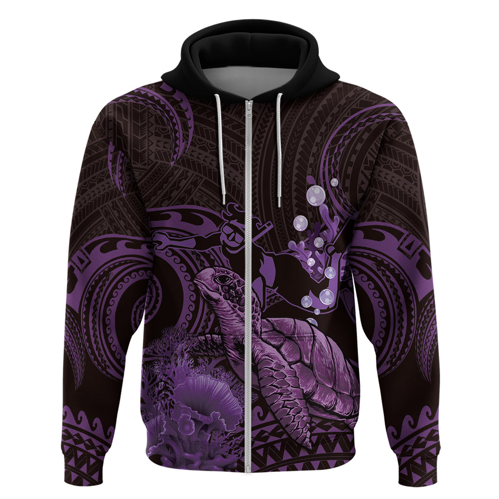 Purple Aloha Hawaii Hoodie Snorkeling With Sea Turtle Polynesian Pattern LT14 Zip Hoodie Purple - Polynesian Pride
