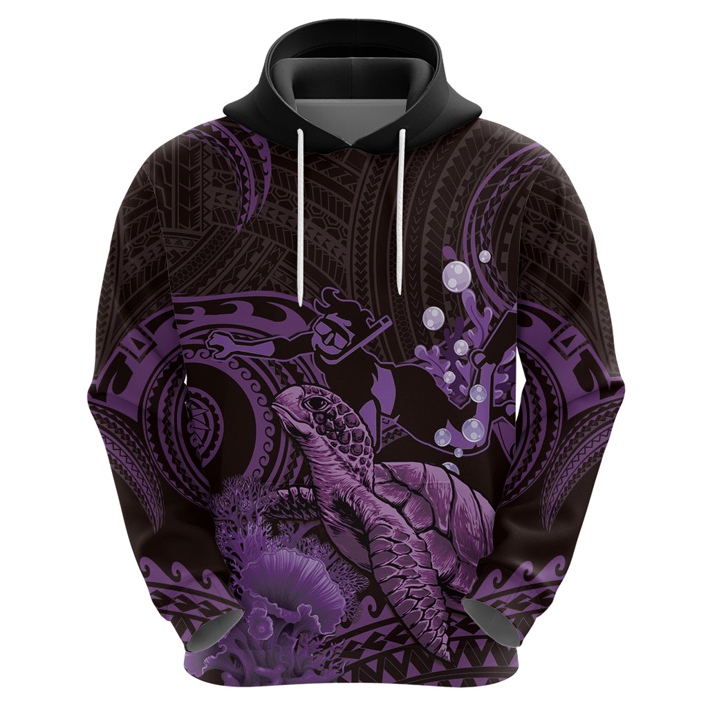 Purple Aloha Hawaii Hoodie Snorkeling With Sea Turtle Polynesian Pattern LT14 - Polynesian Pride