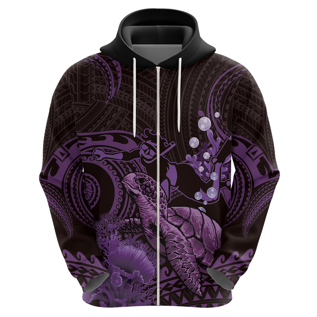 Purple Aloha Hawaii Hoodie Snorkeling With Sea Turtle Polynesian Pattern LT14 - Polynesian Pride