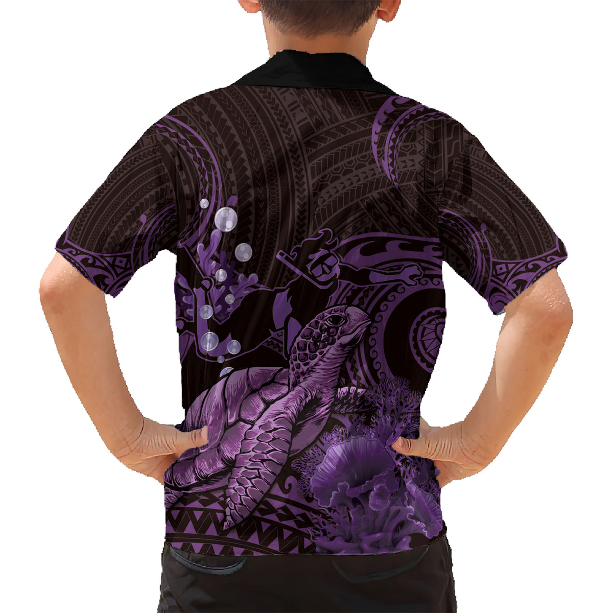 Purple Aloha Hawaii Kid Hawaiian Shirt Snorkeling With Sea Turtle Polynesian Pattern LT14 - Polynesian Pride