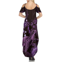 Purple Aloha Hawaii Summer Maxi Dress Snorkeling With Sea Turtle Polynesian Pattern