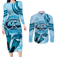 Hawaii Sea Turtle Snorkeling Is My Therapy Couples Matching Long Sleeve Bodycon Dress and Long Sleeve Button Shirt LT14 Blue - Polynesian Pride