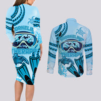 Hawaii Sea Turtle Snorkeling Is My Therapy Couples Matching Long Sleeve Bodycon Dress and Long Sleeve Button Shirt LT14 - Polynesian Pride