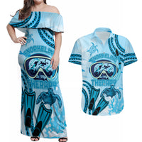 Hawaii Sea Turtle Snorkeling Is My Therapy Couples Matching Off Shoulder Maxi Dress and Hawaiian Shirt LT14 Blue - Polynesian Pride