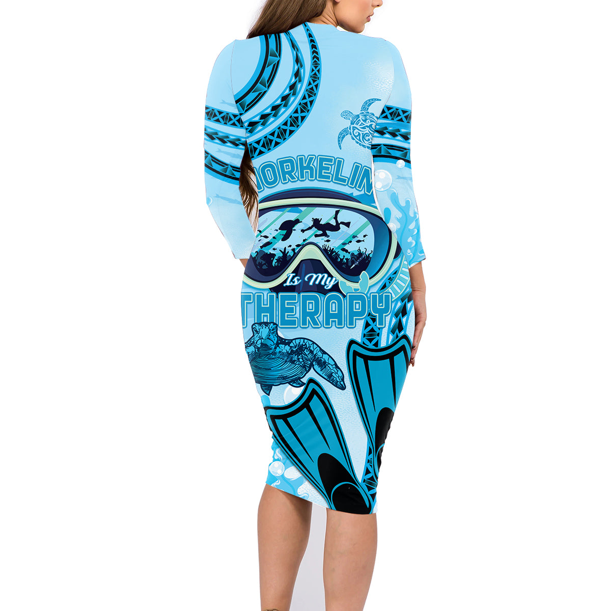 Hawaii Sea Turtle Snorkeling Is My Therapy Family Matching Long Sleeve Bodycon Dress and Hawaiian Shirt LT14 - Polynesian Pride