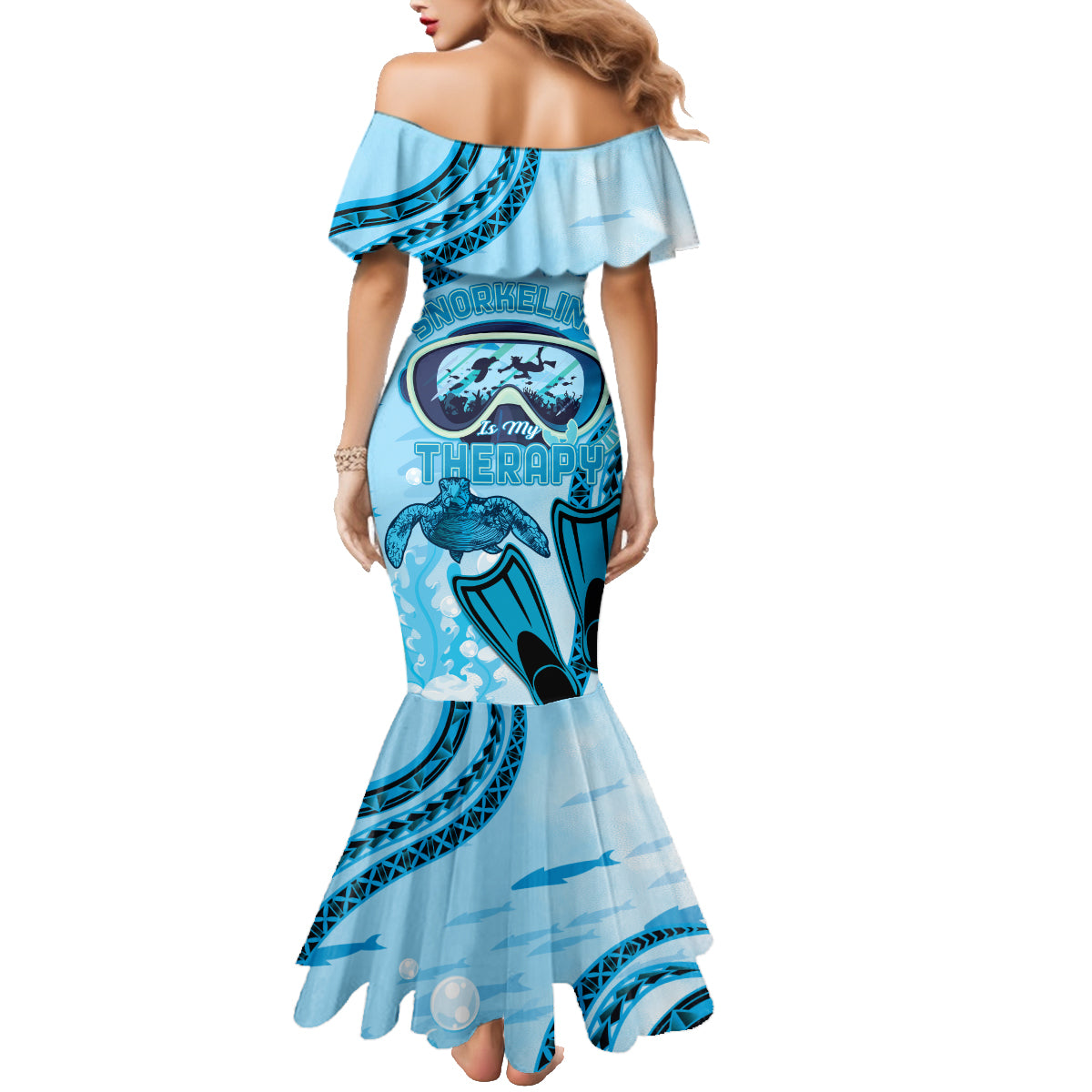 Hawaii Sea Turtle Snorkeling Is My Therapy Family Matching Mermaid Dress and Hawaiian Shirt LT14 - Polynesian Pride