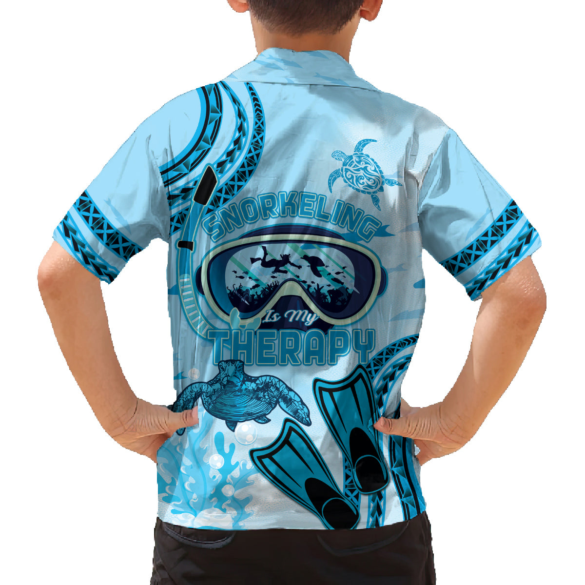 Hawaii Sea Turtle Snorkeling Is My Therapy Family Matching Off The Shoulder Long Sleeve Dress and Hawaiian Shirt LT14 - Polynesian Pride