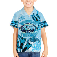 Hawaii Sea Turtle Snorkeling Is My Therapy Family Matching Off The Shoulder Long Sleeve Dress and Hawaiian Shirt LT14 Son's Shirt Blue - Polynesian Pride