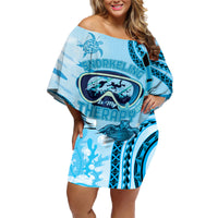 Hawaii Sea Turtle Snorkeling Is My Therapy Family Matching Off Shoulder Short Dress and Hawaiian Shirt LT14 Mom's Dress Blue - Polynesian Pride