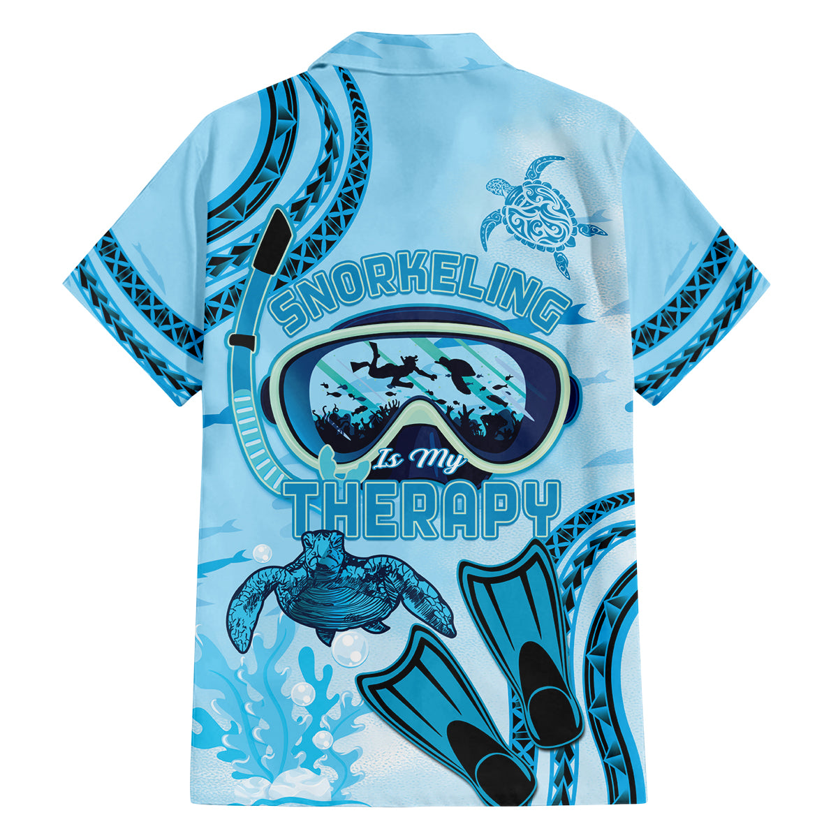 Hawaii Sea Turtle Snorkeling Is My Therapy Family Matching Puletasi and Hawaiian Shirt LT14 - Polynesian Pride