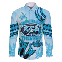 Hawaii Sea Turtle Snorkeling Is My Therapy Family Matching Puletasi and Hawaiian Shirt LT14 Dad's Shirt - Long Sleeve Blue - Polynesian Pride