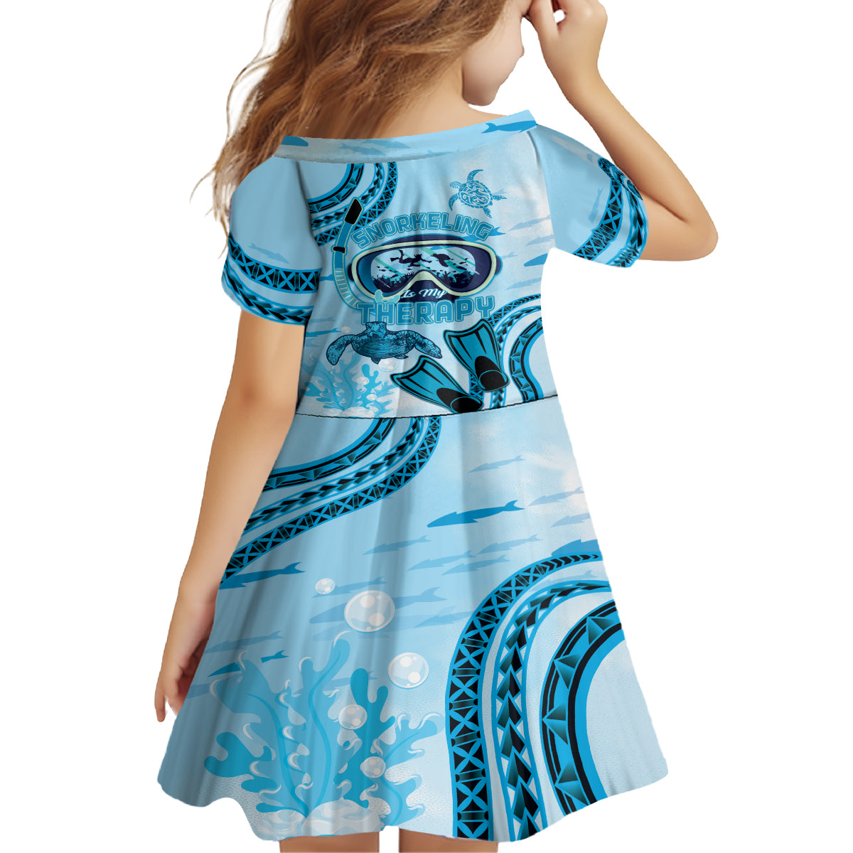Hawaii Sea Turtle Snorkeling Is My Therapy Kid Short Sleeve Dress LT14 - Polynesian Pride