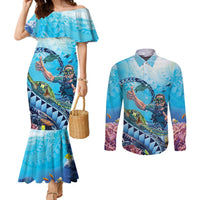Hawaii Snorkeling Honu Turtle Couples Matching Mermaid Dress and Long Sleeve Button Shirt Under The Ocean Vibes