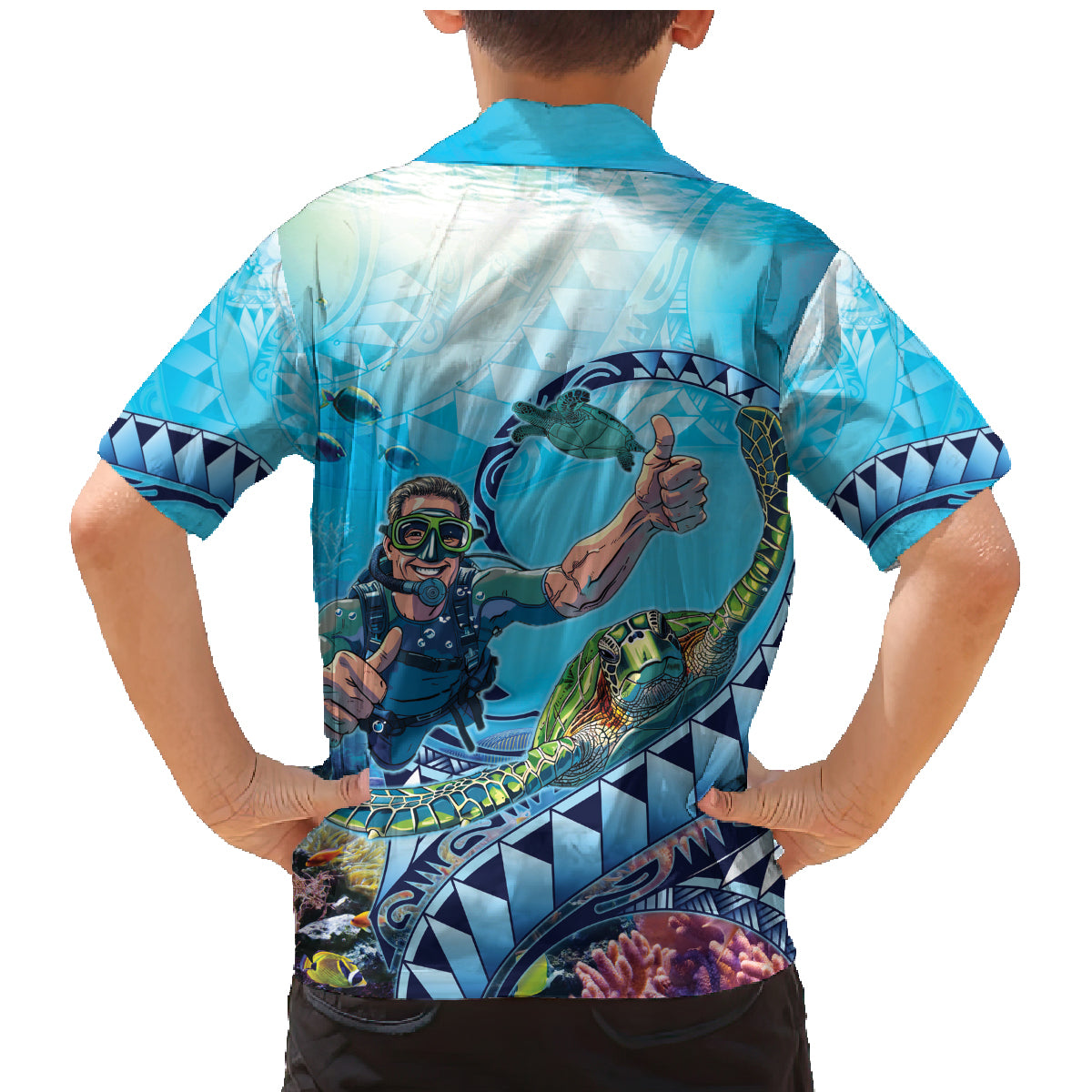 Hawaii Snorkeling Honu Turtle Family Matching Mermaid Dress and Hawaiian Shirt Under The Ocean Vibes LT14 - Polynesian Pride