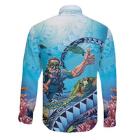 Hawaii Snorkeling Honu Turtle Family Matching Off The Shoulder Long Sleeve Dress and Hawaiian Shirt Under The Ocean Vibes LT14 - Polynesian Pride
