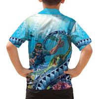 Hawaii Snorkeling Honu Turtle Family Matching Off Shoulder Maxi Dress and Hawaiian Shirt Under The Ocean Vibes LT14 - Polynesian Pride