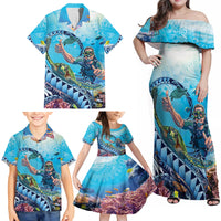 Hawaii Snorkeling Honu Turtle Family Matching Off Shoulder Maxi Dress and Hawaiian Shirt Under The Ocean Vibes LT14 - Polynesian Pride
