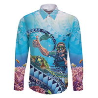 Hawaii Snorkeling Honu Turtle Family Matching Off Shoulder Maxi Dress and Hawaiian Shirt Under The Ocean Vibes LT14 Dad's Shirt - Long Sleeve Blue - Polynesian Pride
