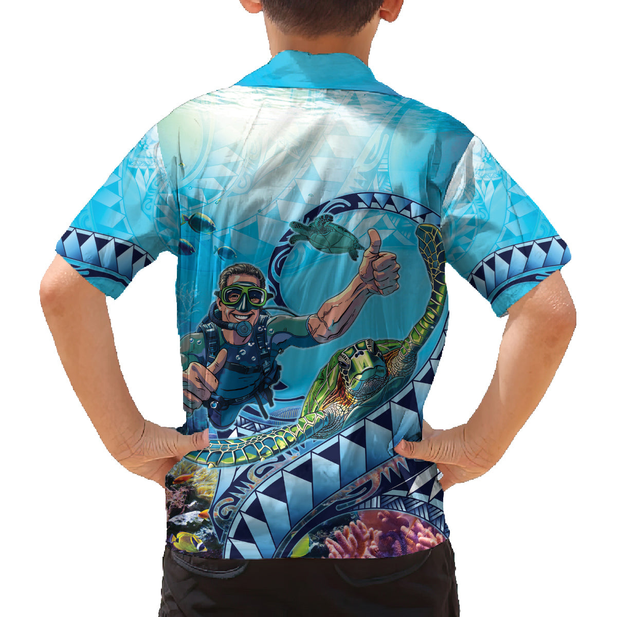 Hawaii Snorkeling Honu Turtle Family Matching Off Shoulder Short Dress and Hawaiian Shirt Under The Ocean Vibes LT14 - Polynesian Pride
