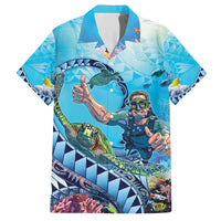 Hawaii Snorkeling Honu Turtle Family Matching Off Shoulder Short Dress and Hawaiian Shirt Under The Ocean Vibes LT14 Dad's Shirt - Short Sleeve Blue - Polynesian Pride