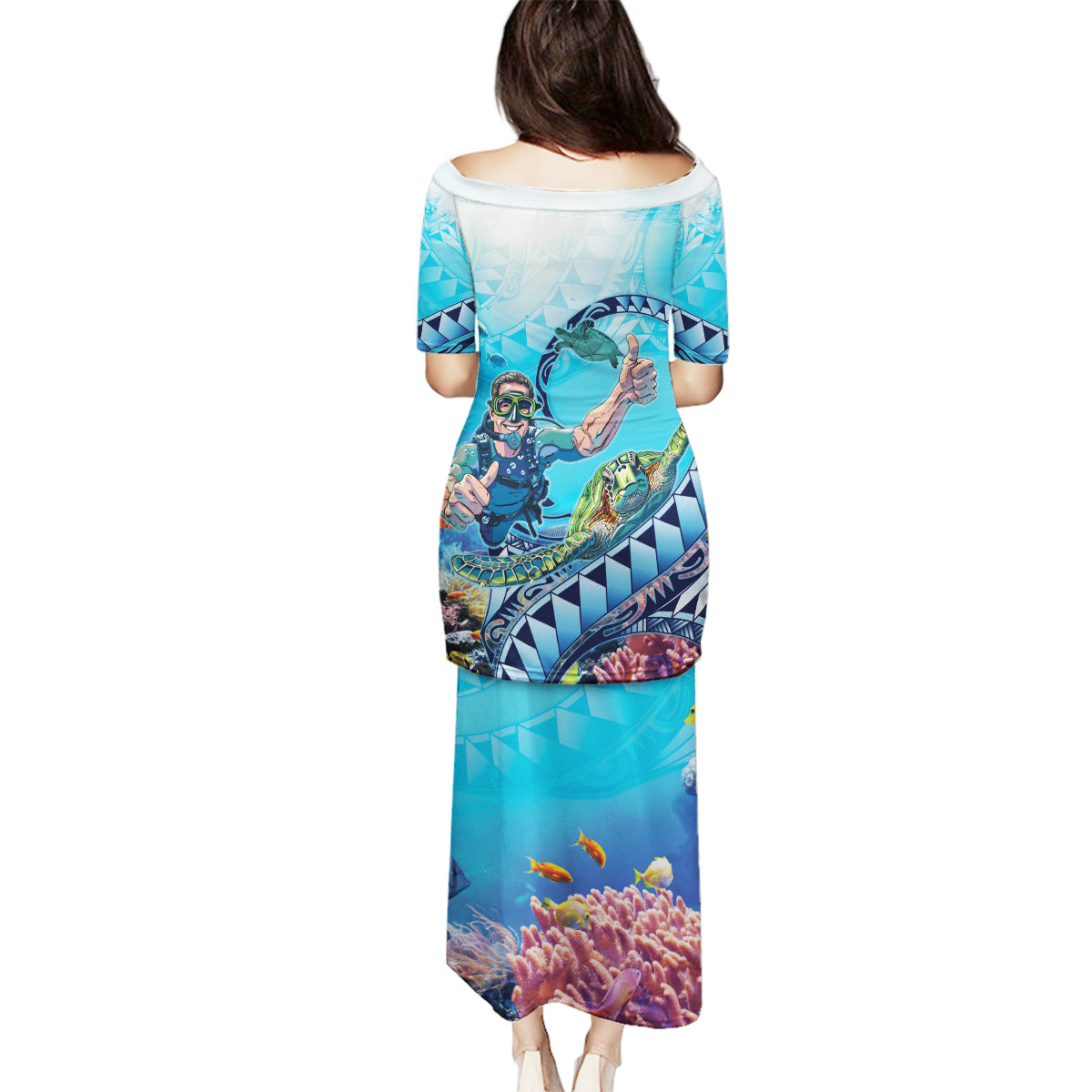 Hawaii Snorkeling Honu Turtle Family Matching Puletasi and Hawaiian Shirt Under The Ocean Vibes LT14 - Polynesian Pride