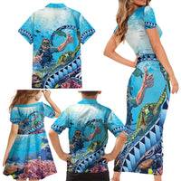 Hawaii Snorkeling Honu Turtle Family Matching Short Sleeve Bodycon Dress and Hawaiian Shirt Under The Ocean Vibes LT14 - Polynesian Pride