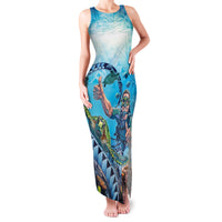 Hawaii Snorkeling Honu Turtle Family Matching Tank Maxi Dress and Hawaiian Shirt Under The Ocean Vibes LT14 Mom's Dress Blue - Polynesian Pride