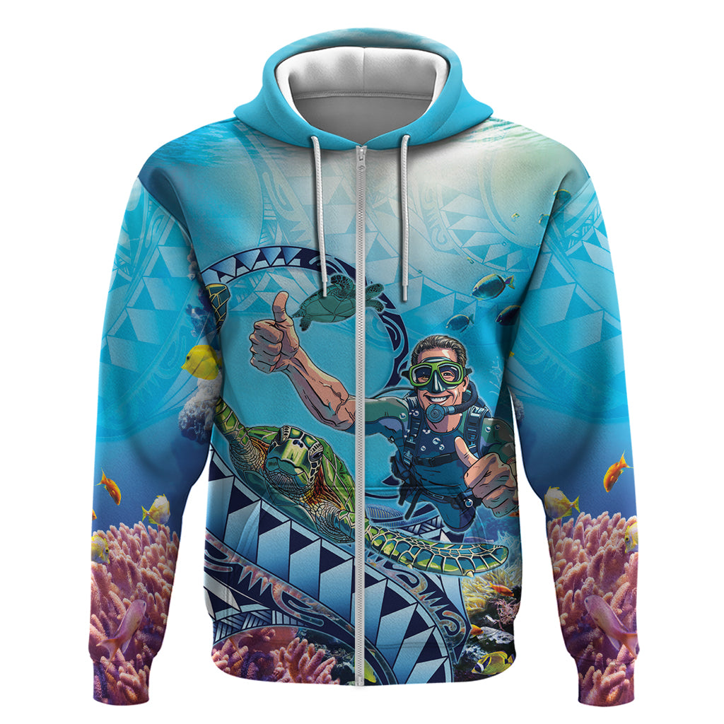 Hawaii Snorkeling Honu Turtle Hoodie Under The Ocean Vibes LT14 Zip Hoodie Blue - Polynesian Pride