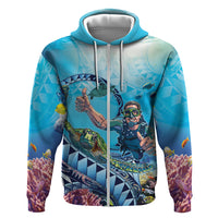 Hawaii Snorkeling Honu Turtle Hoodie Under The Ocean Vibes LT14 Zip Hoodie Blue - Polynesian Pride